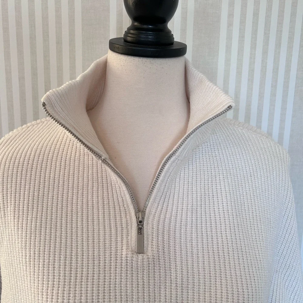 Mango White and Black Striped Sweater with Zip Women’s Size Small - Picture 4 of 6